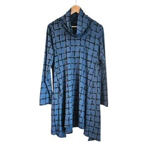 Snapdragon & Twig Dress Size Sm Blue Grid Pattern Asymmetrical Lagenlook Cowl...